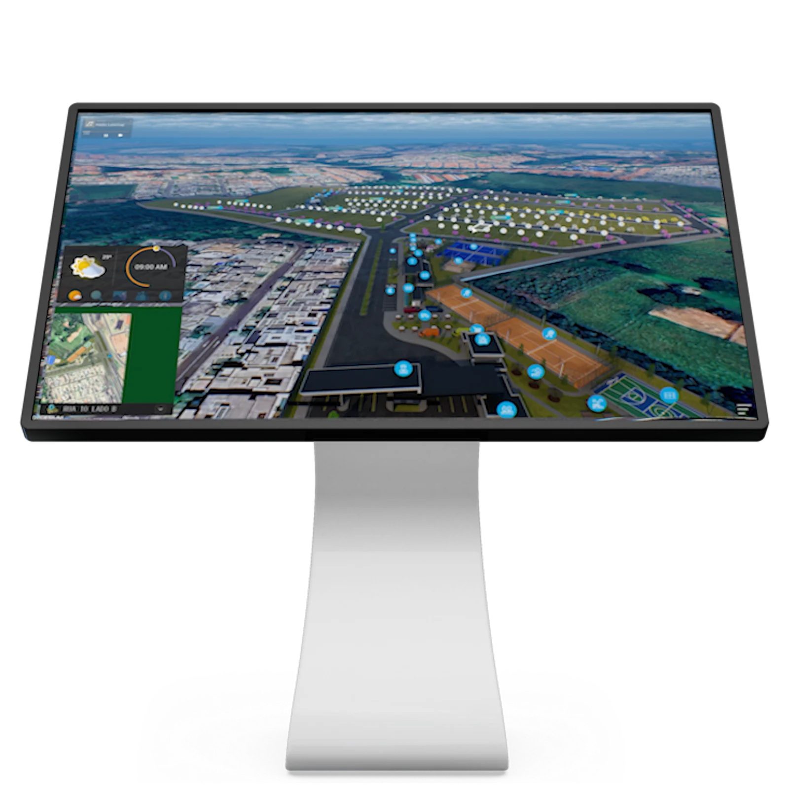 Totem com a plataforma interativa LoteMap